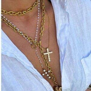 Cross Necklace CZ "Diamond" Cross Pendant Waterproof Non Tarnish Gold Chain CUTE